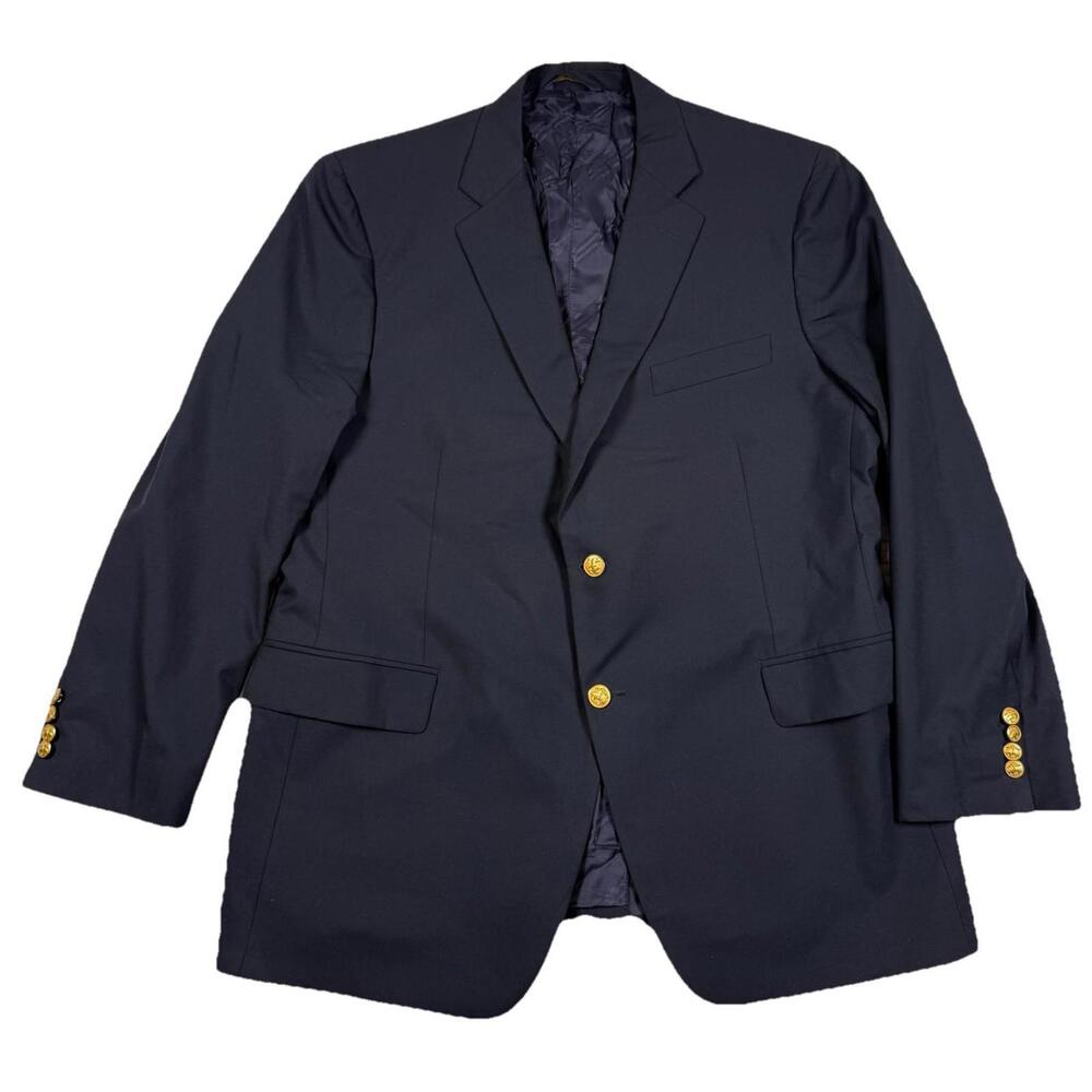 Brooks Brothers 1818 Madison 45L Navy Blazer Gold Buttons Loro Piana Wool Mens